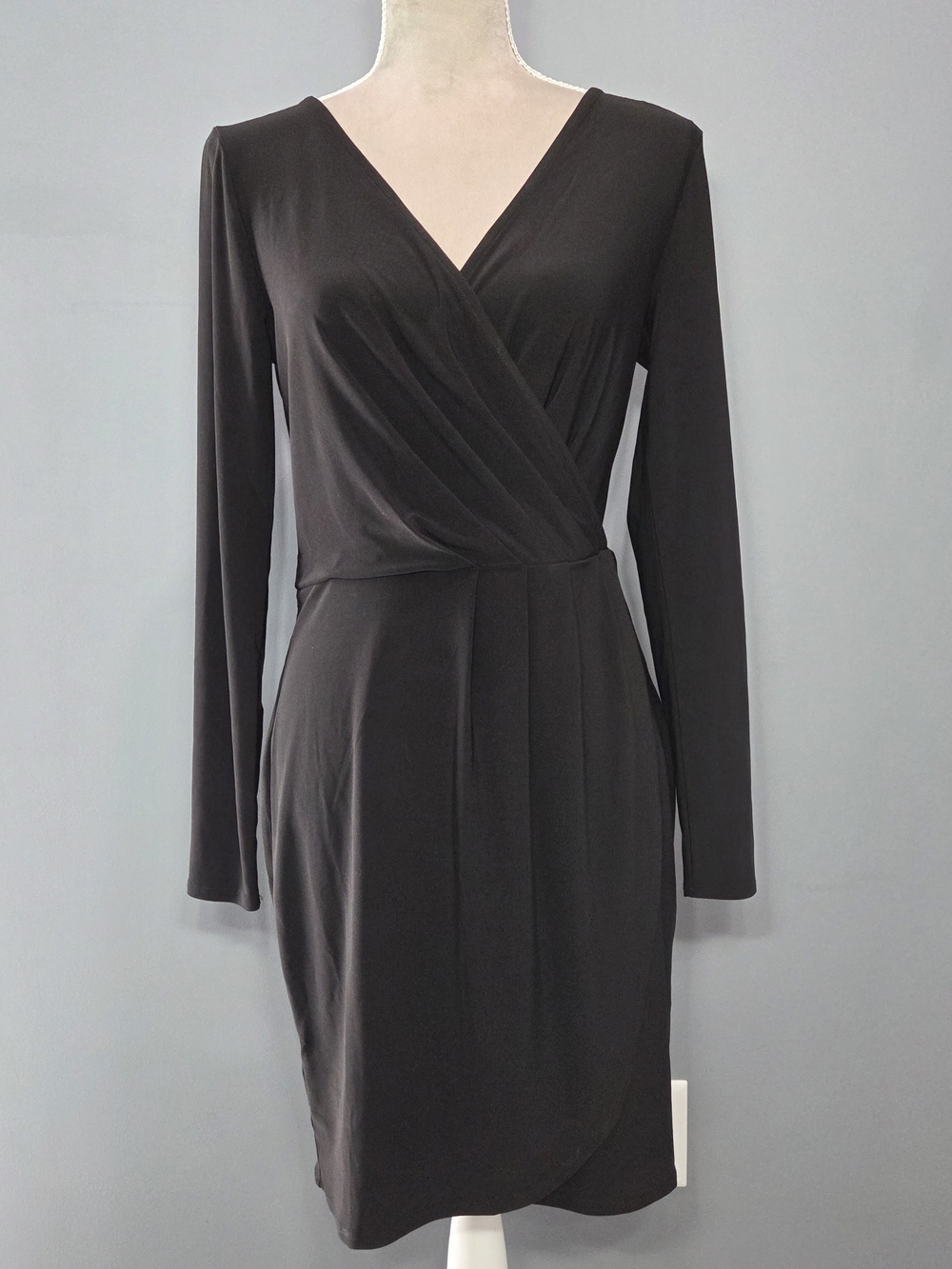 White House Black Market Black Long-Sleeve Faux-Wrap Dress